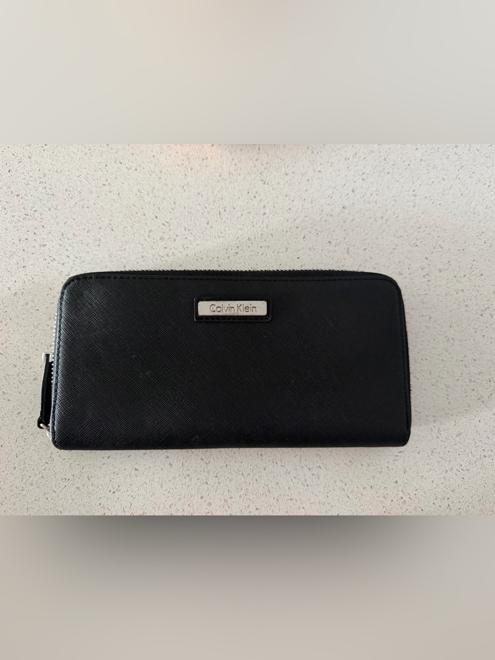 Calvin Klein Black Saffiano Zip-Around Wallet with Metal Logo
